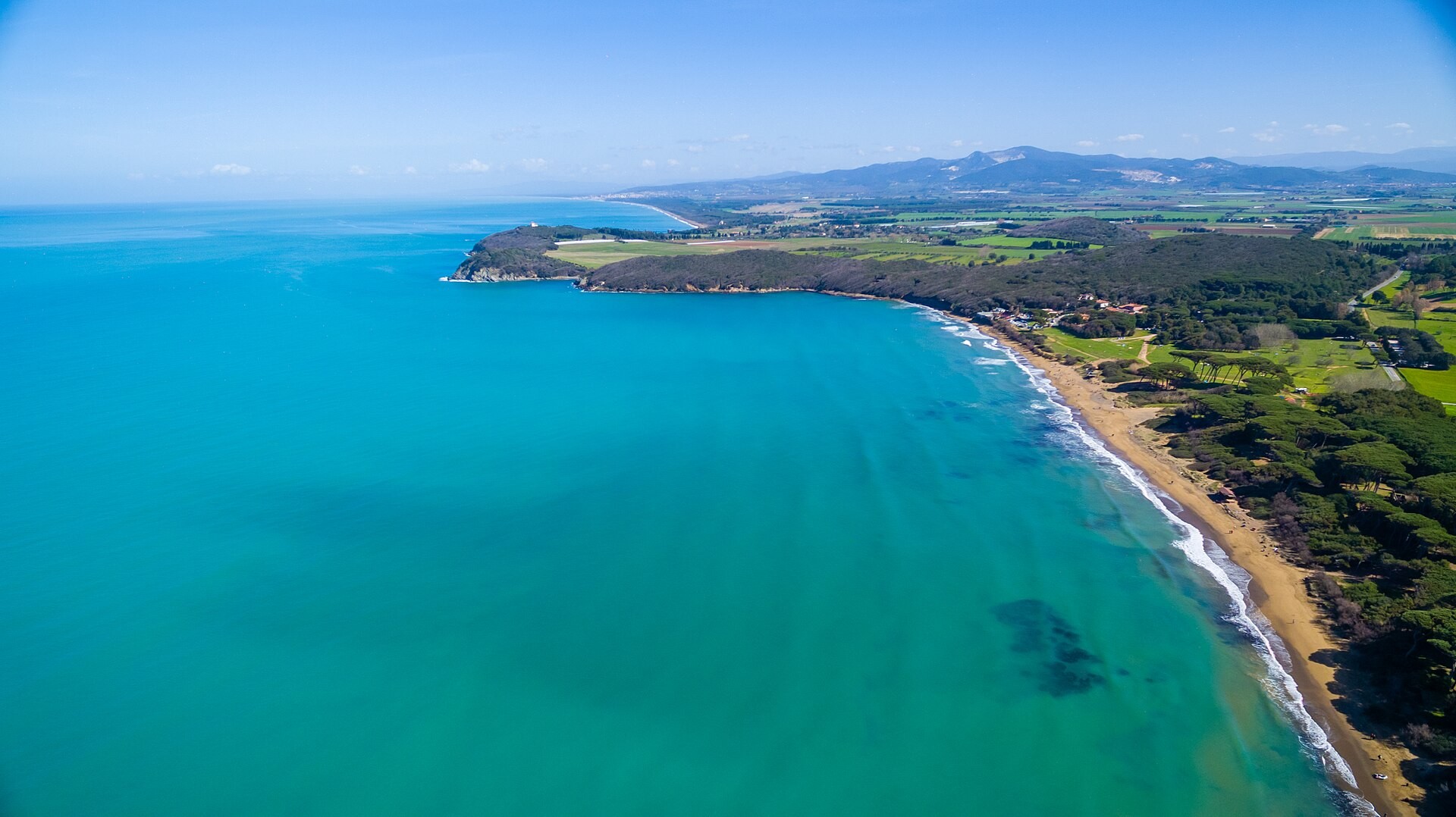 The beach and coastline at the Gulf of Baratti